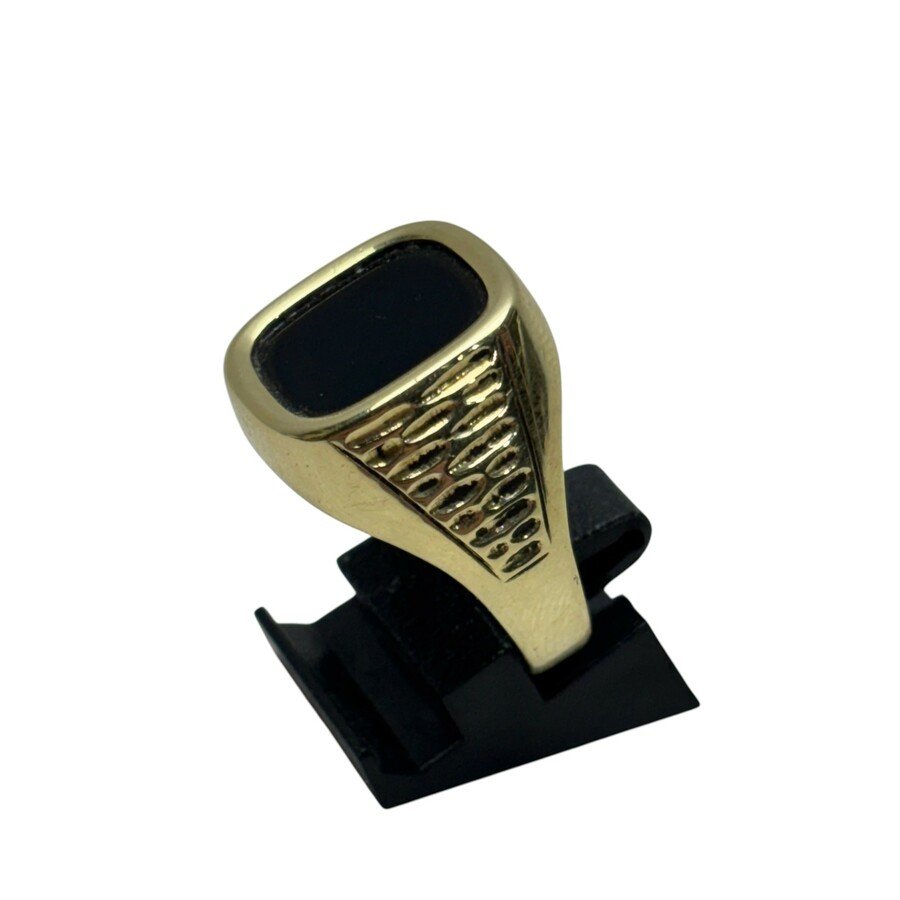 Zegelring onyx met reliëf 14k goud - Afbeelding 2