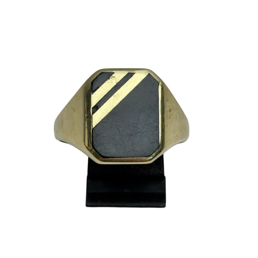 Zegelring onyx met strepen 14k goud