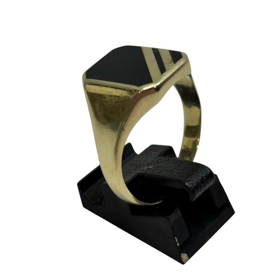 Zegelring onyx met strepen 14k goud - Afbeelding 2
